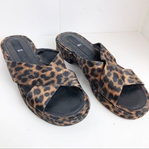 Zara cheetah criss cross slide sandals
